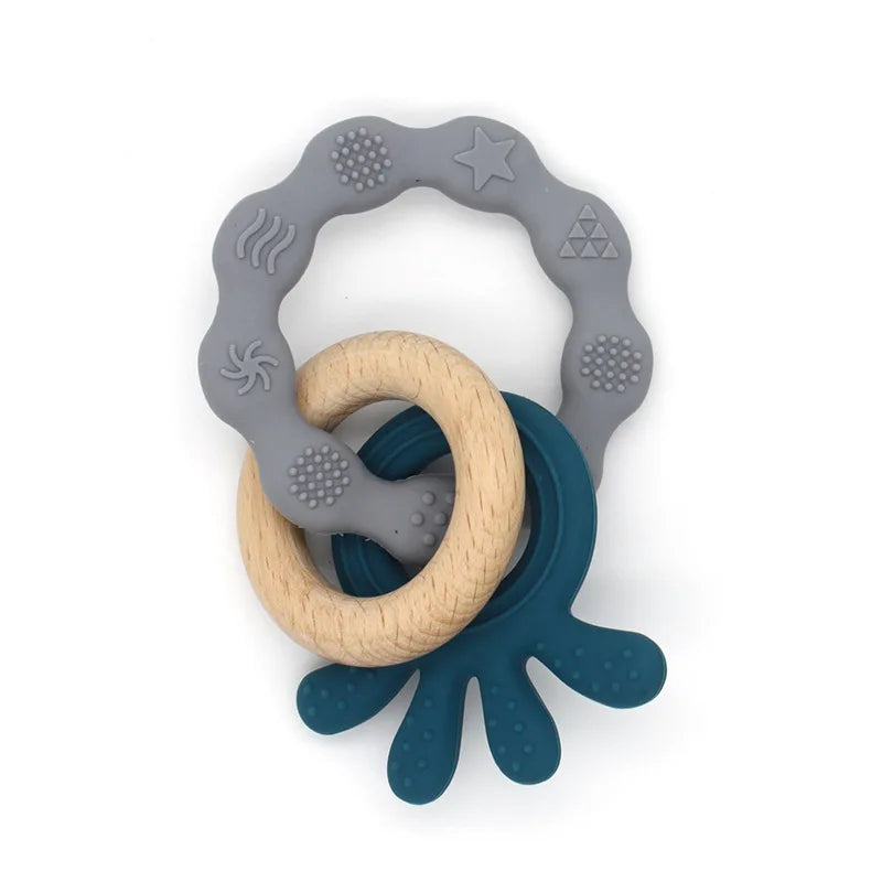 TYRY.HU Baby Small Rabbit Wood Rattle Wooden Teether Mobile Pram Crib Ring DIY Crochet Rattle Soother Bracelet Teether BPA Free