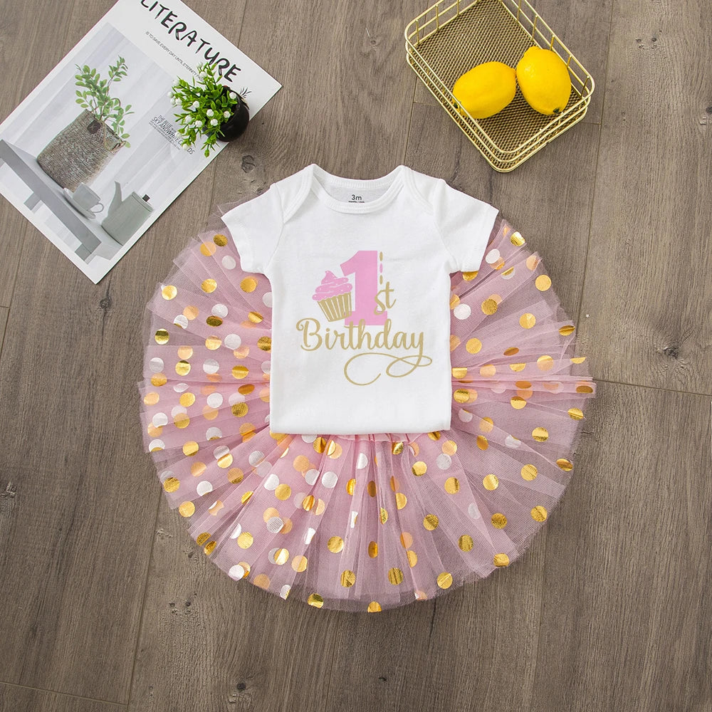 1 / 2 Year Baby Girl Clothes Birthday Party Tutu Dress Set Newborn Baby Girls Birthday Outfits Toddler Infant Girls Costume