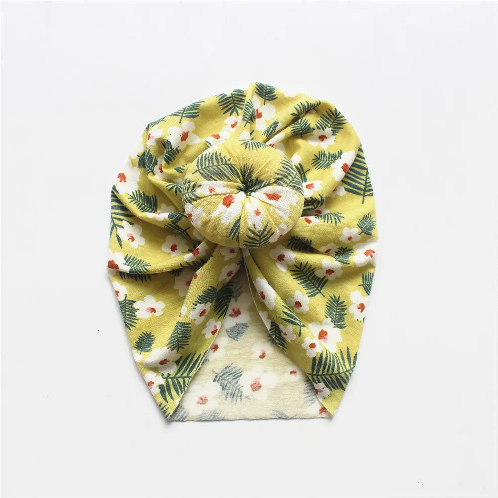 Flower Print Baby Girl Round Ball Beanie Newborn Leopard Donnut Soft Fabric Bonnet Toddler Cute Turban Hat Hair Accessories 0-3T