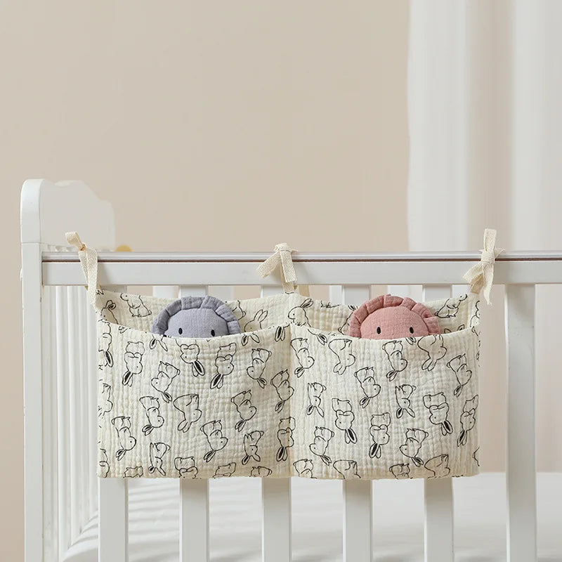 Baby Bedside Hanging Storage Bag 2 Pockets Organizer for Baby Cribs and Toys Hanging Baby Diaper Organizer