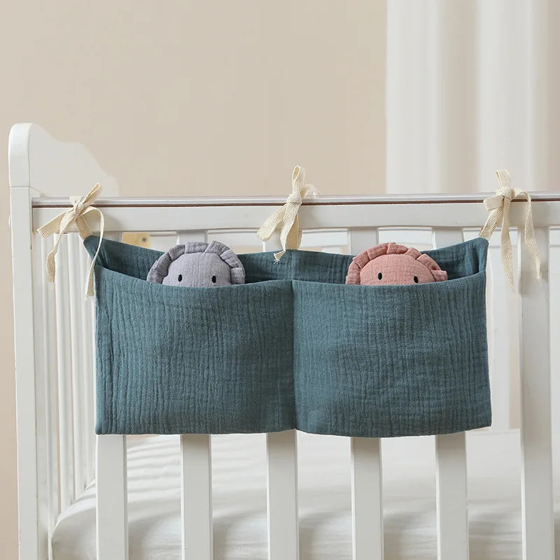 Baby Bedside Hanging Storage Bag 2 Pockets Organizer for Baby Cribs and Toys Hanging Baby Diaper Organizer