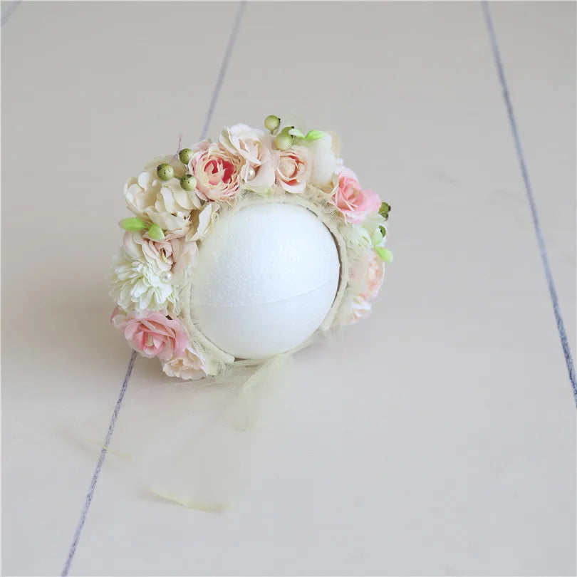 Vintage Newborn Floral Bonnet Baby girl Hat For Photography Knitted Newborn Garden Flower Bonnet For Photo Shoot Props