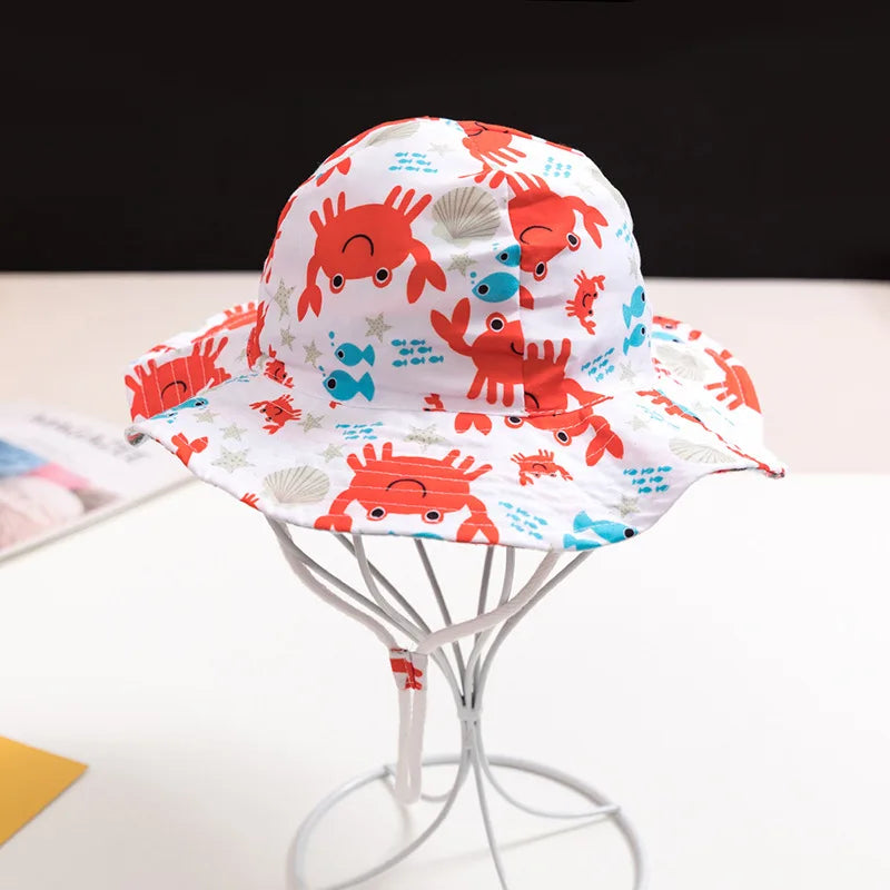 Cute Kids Outdoor Bucket Hats Children Sun Hats with Windproof Rope Cotton Baby Caps for Boys Girls Caps Summer Hat for Kids