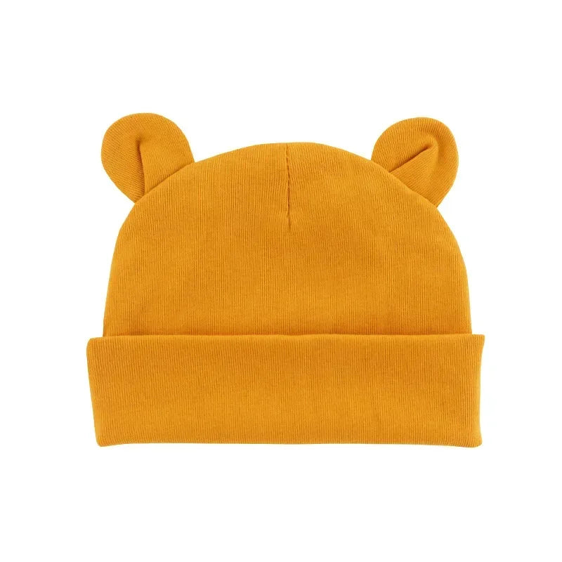Xgnvpy Winter Baby Hat Comfortable Solid Color Hats Cute Ear Shape Cotton Cap Newborn Photography Props 0 -1 Infant Bonnet Items