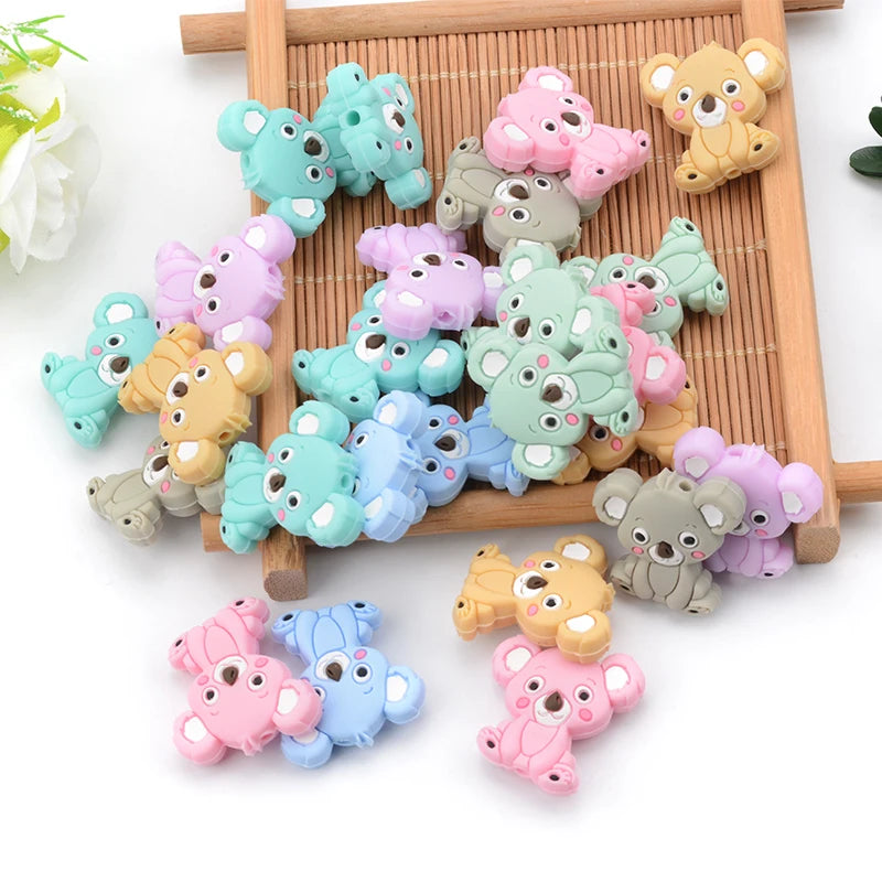 LOFCA 5pcs Silicone Mini Koala Beads Baby Teether Food Grade BPA Free Baby Teething Toy Pacifier Chain Nursing Necklace Making