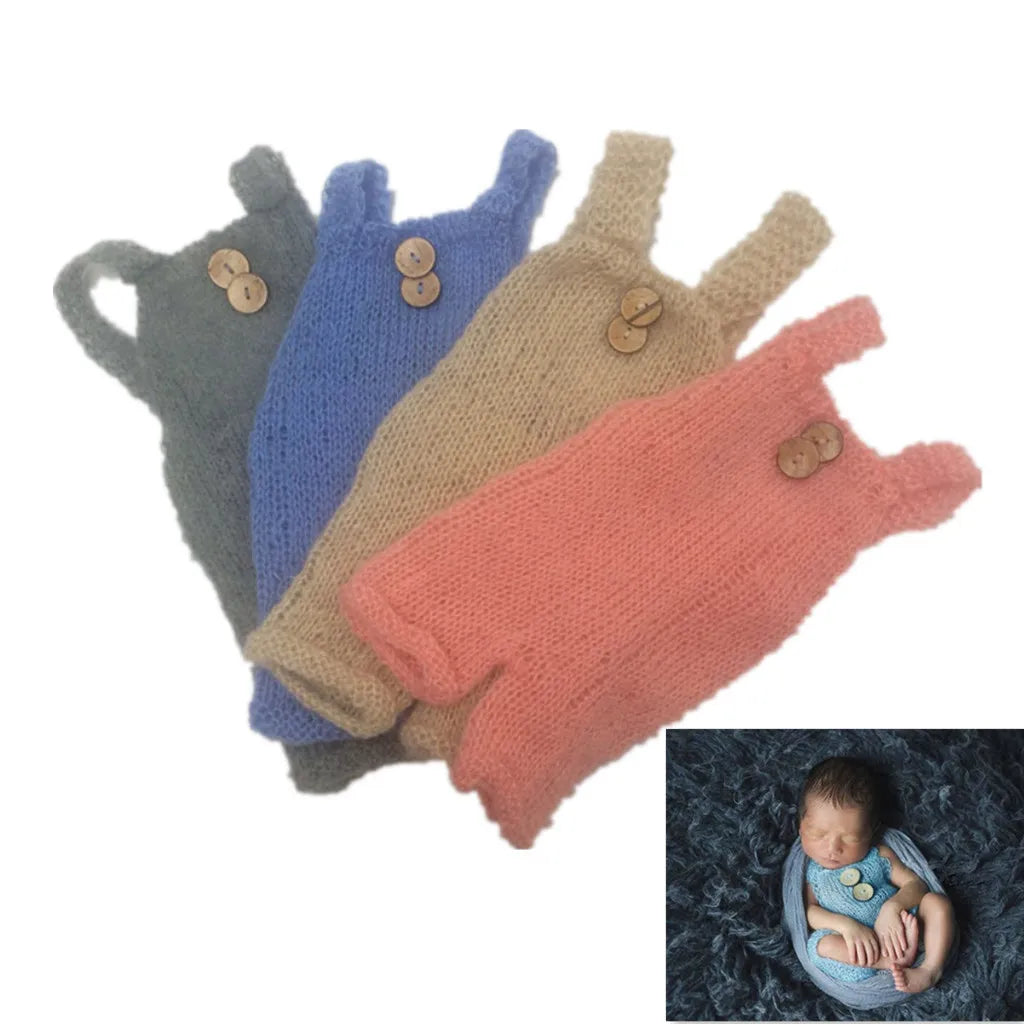 Newborn Photography Props Soft Mohair Baby Boy Girls Costume Handmade Knit Buttons Romper Outfit Baby Photo Props Accessories
