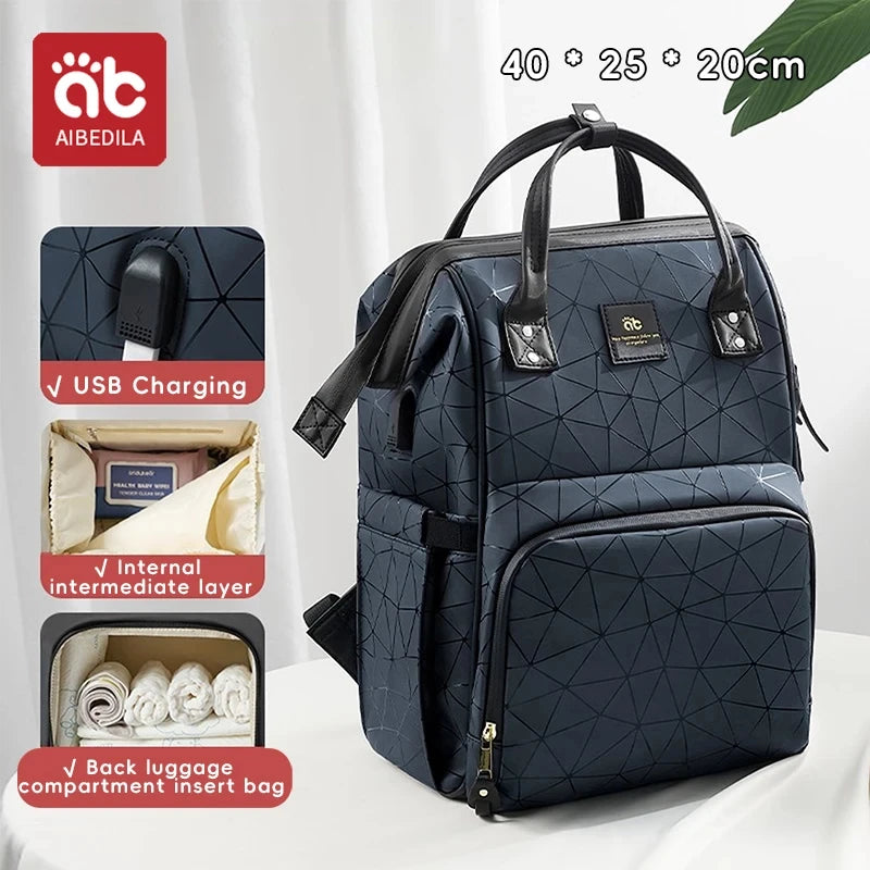 AIBEDILA Mommy Bag Fashionable and High Quality Waterproof Large Capacity Supplies Supplies for Pregnant Women Babies Backpacks