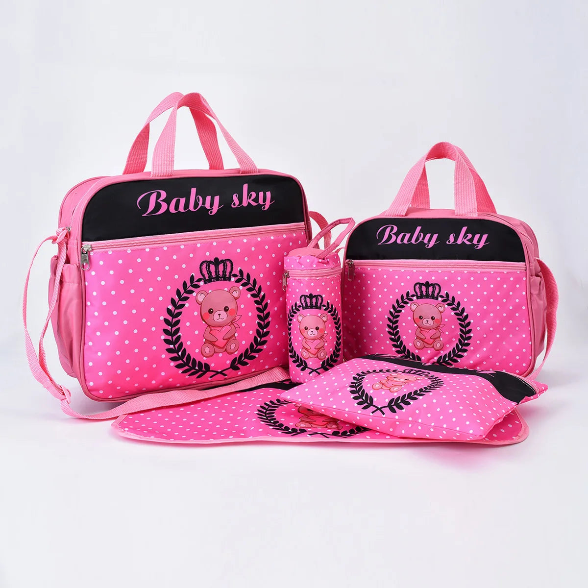 5pcs Baby Diaper Bag Set Maternity Shoulder Bag Handbag Nappy Storage Organizer Large Capacity Mom Hand Totes Mummy Stroller Bag