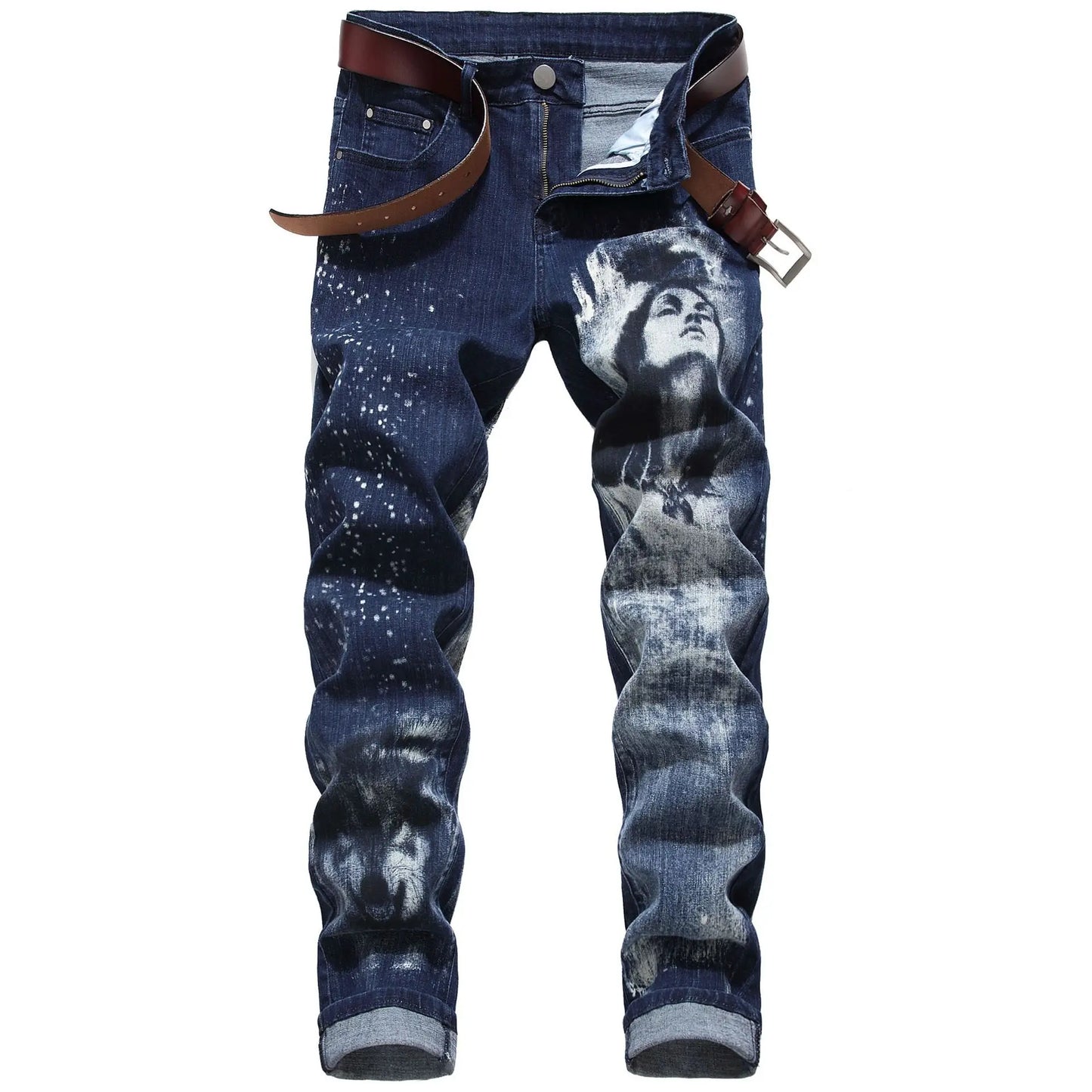 Plus Size Men's Jeans 3D Digital Print Stretch Denim Pants Blue Black White Trousers Men Fashion Slacks 28-34 36 38 40 42