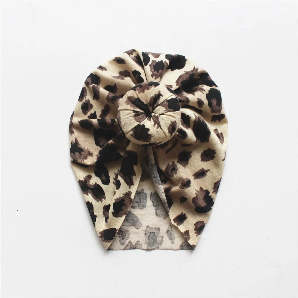 Flower Print Baby Girl Round Ball Beanie Newborn Leopard Donnut Soft Fabric Bonnet Toddler Cute Turban Hat Hair Accessories 0-3T