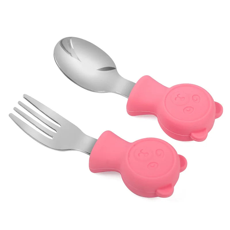 Cartoon Stainless Steel Kids Spoon Fork Set Baby Feeding Kid Children's Cutlery for Kids Food Feed Training Toddler Dinnerware