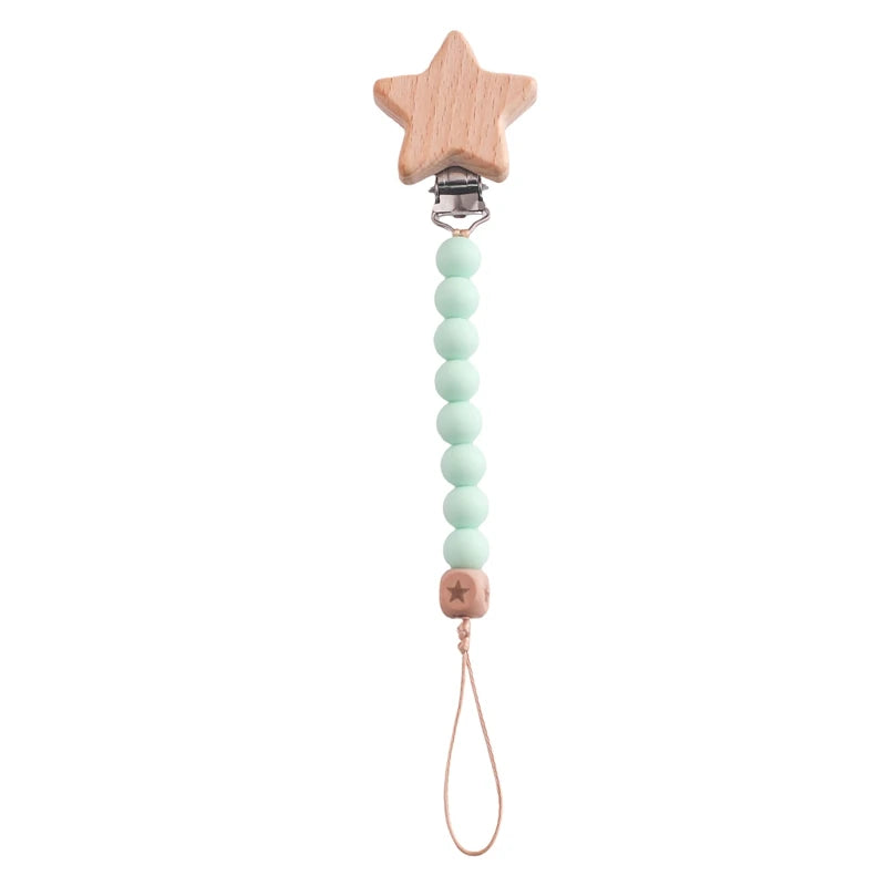 Baby Pacifier Chain Flower Shape Beech Wood Removable Clip For Handmade Baby Nipple Soother Chain Teething Toys Baby Accessories