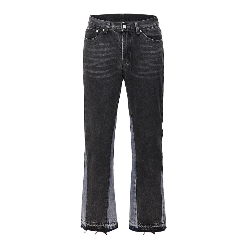 High Street Retro Ink Splash Patchwork Ripped Jeans Flare Pants Men and Women Straight Casual Oversized Loose Denim Trousers