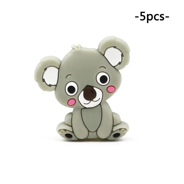 LOFCA 5pcs Silicone Mini Koala Beads Baby Teether Food Grade BPA Free Baby Teething Toy Pacifier Chain Nursing Necklace Making