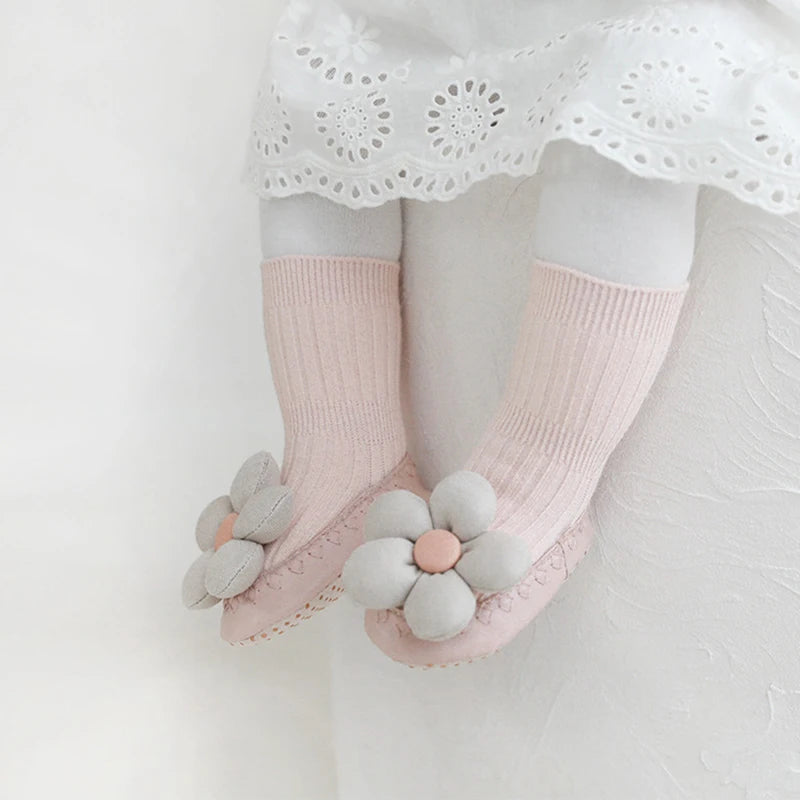 Flower Baby Girls Socks Antumn Floor Hose Footwear Toddler Shoes Soft Anti-Slip Sokken Newborn Accessories Cute Safe Cotton Sox