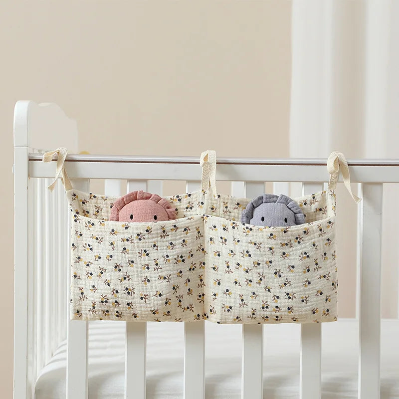 Baby Bedside Hanging Storage Bag 2 Pockets Organizer for Baby Cribs and Toys Hanging Baby Diaper Organizer