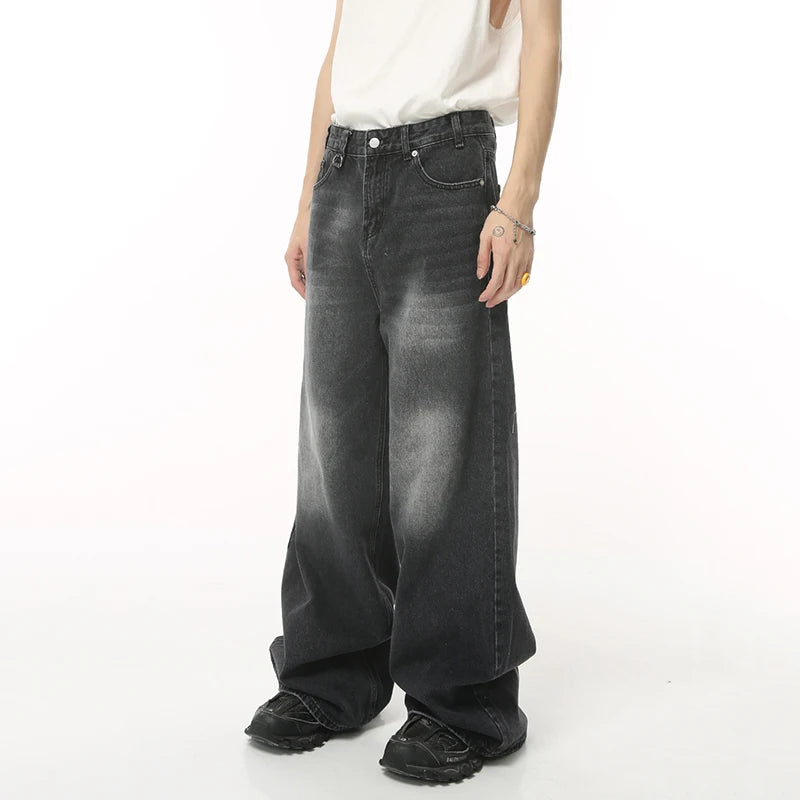 IEFB Vintage Men's Baggy Denim Trousers 2023 New Streetwear Wide Leg Loose Denim Pants Fashion Distressed Straight Pants 9C1519