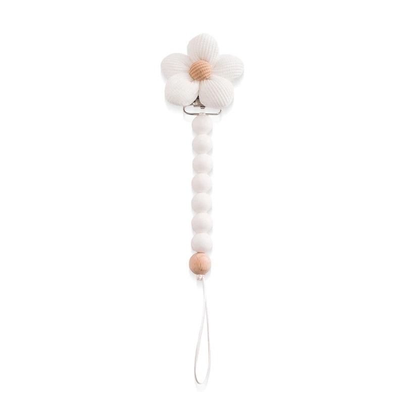 Baby Pacifier Chain Flower Shape Beech Wood Removable Clip For Handmade Baby Nipple Soother Chain Teething Toys Baby Accessories