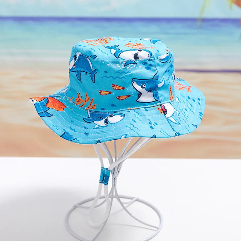 Cute Kids Outdoor Bucket Hats Children Sun Hats with Windproof Rope Cotton Baby Caps for Boys Girls Caps Summer Hat for Kids