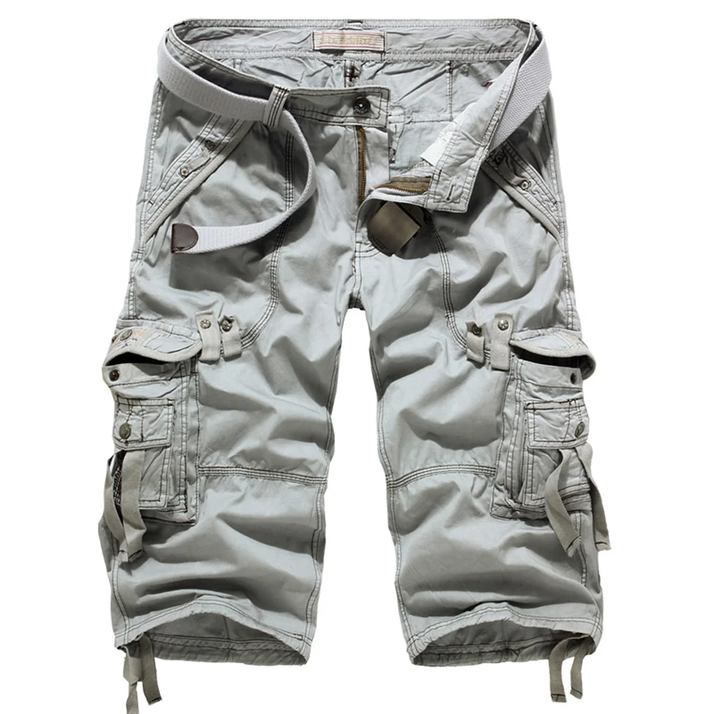 Summer Mens Casual 3/4 Long Length Shorts Elasticated Waist Cotton Cargo Combat Pants Male Wear-resistant Outdoor Climbing Pant