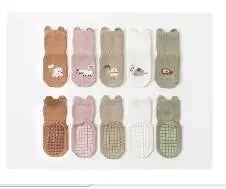 5Pairs/lot 2024 New 0-5Years Anti-slip Non Skid Ankle Socks With Grips For Baby Toddler Kids Boys Girls All Seasons Cotton Socks