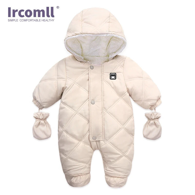 Ircomll Warm Infant Baby Jumpsuit Cotton Down Rompers Hooded Inside Fleece Boy Girl Winter Autumn Overalls Children Outerwear