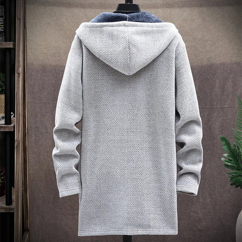 Winter Men Sweater Fleece Cardigan Jacket Men's Slim Sweaters Winter Long Hooded Sweater Thick Warm Coat Mens Clothing 2022