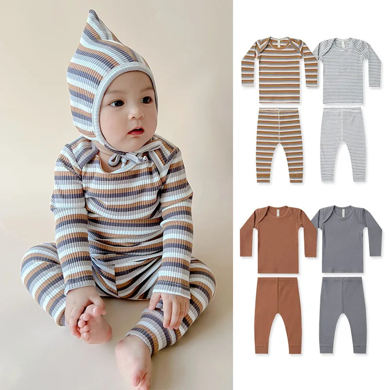 6-36M Newborn Kid Baby Boys Girls Clothes Set Autumn Winter Cotton Stripe Top Pant Suit Casual Home Wear 2pcs Baby Outfit Set