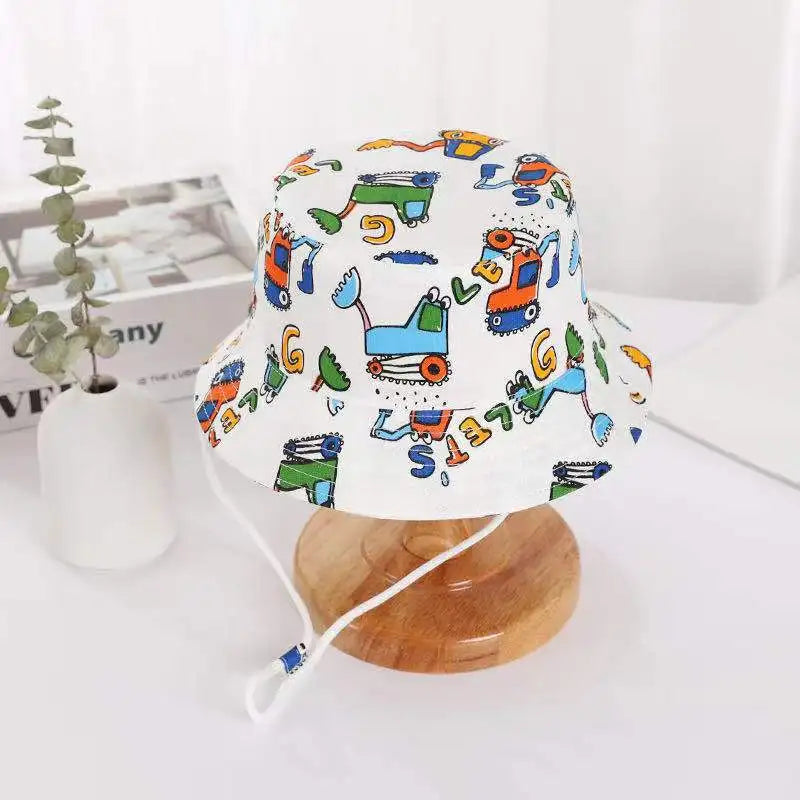 Cute Kids Outdoor Bucket Hats Children Sun Hats with Windproof Rope Cotton Baby Caps for Boys Girls Caps Summer Hat for Kids