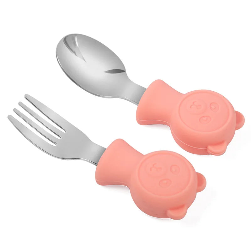 Cartoon Stainless Steel Kids Spoon Fork Set Baby Feeding Kid Children's Cutlery for Kids Food Feed Training Toddler Dinnerware
