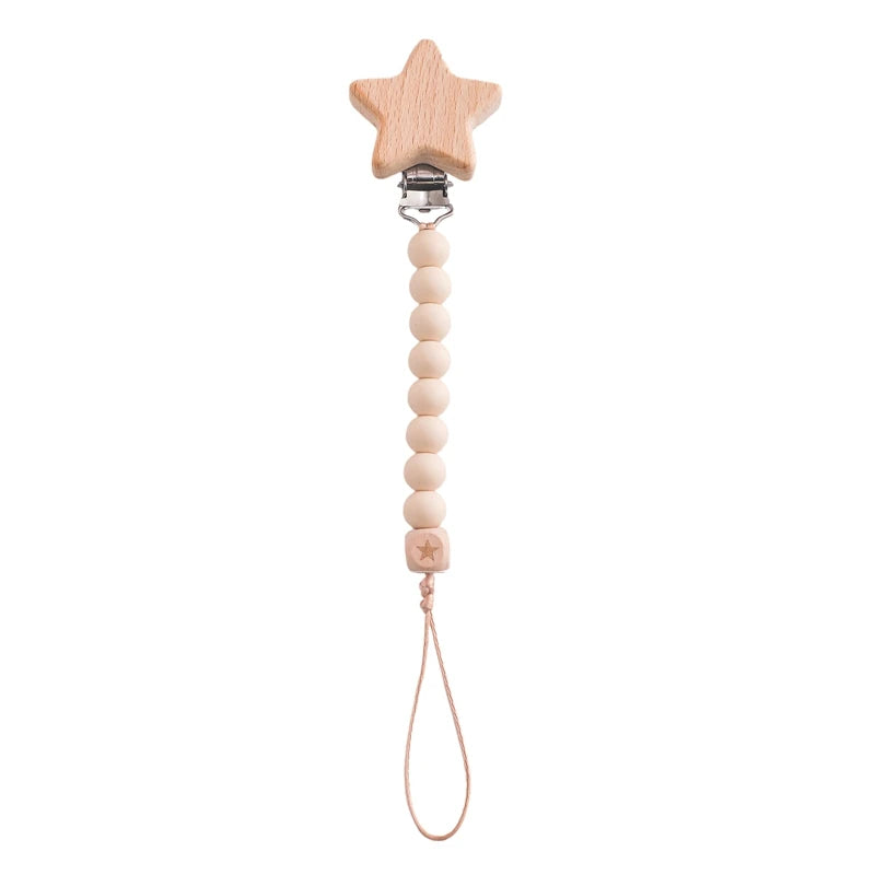 Baby Pacifier Chain Flower Shape Beech Wood Removable Clip For Handmade Baby Nipple Soother Chain Teething Toys Baby Accessories