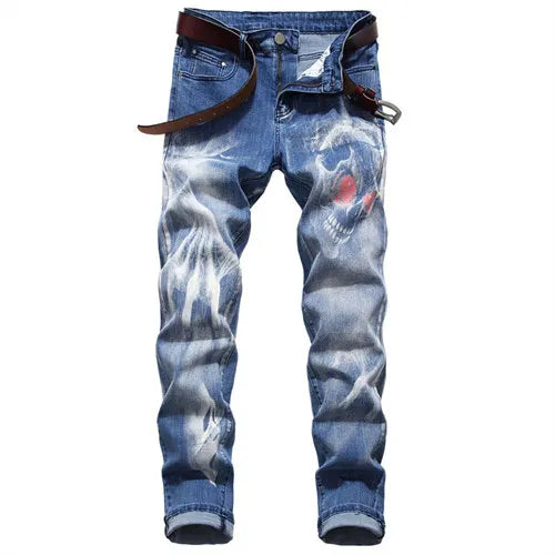 Plus Size Men's Jeans 3D Digital Print Stretch Denim Pants Blue Black White Trousers Men Fashion Slacks 28-34 36 38 40 42