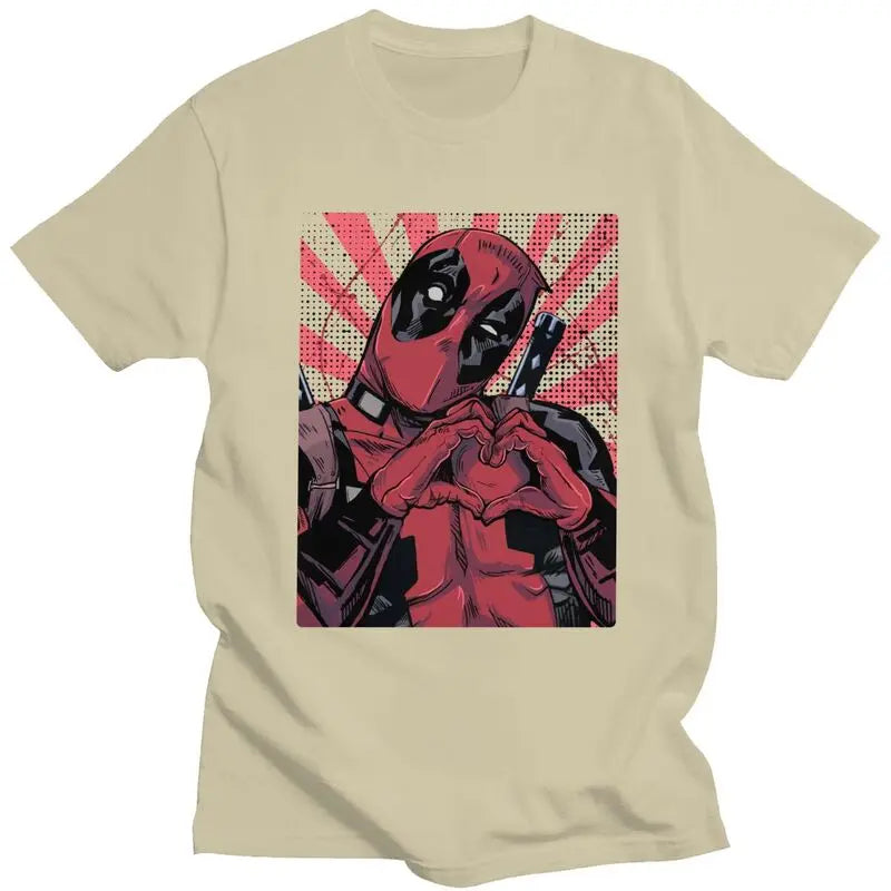 Cool Deadpool Hand Heart T Shirt Men Short Sleeved T-shirts Printed Tee Tops Cotton Regular Fit Tshirt Gift