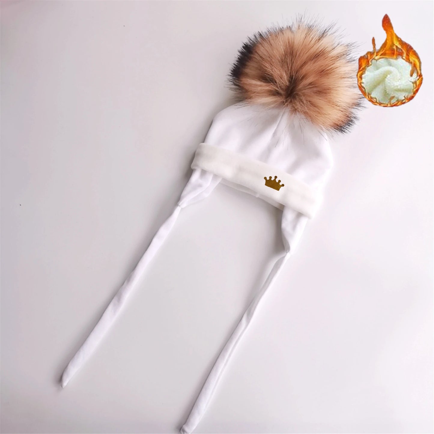 Newborn Baby hat for Boys Girls with ear Warmmer earflap rope Winter Cotton Beanie Pom Pom Bobble crown Hat Cap Hat for Kids boy