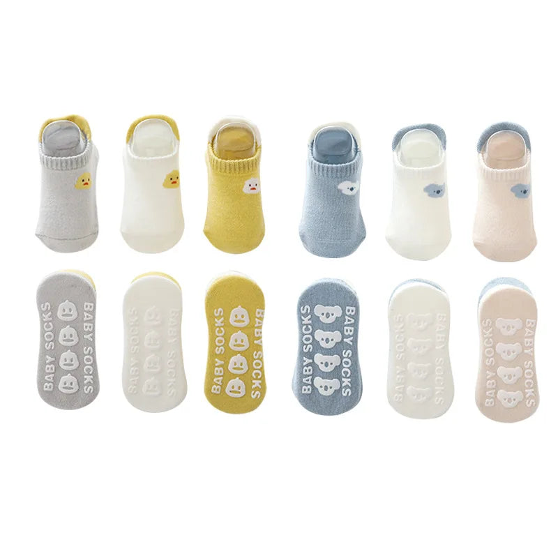 5Pairs/lot 2024 New 0-5Years Anti-slip Non Skid Ankle Socks With Grips For Baby Toddler Kids Boys Girls All Seasons Cotton Socks