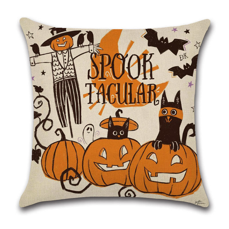Halloween Cartoon Linen Throw Pillowcase