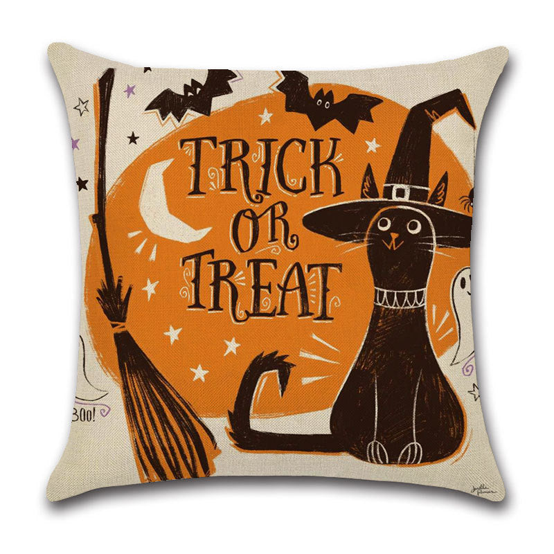 Halloween Cartoon Linen Throw Pillowcase