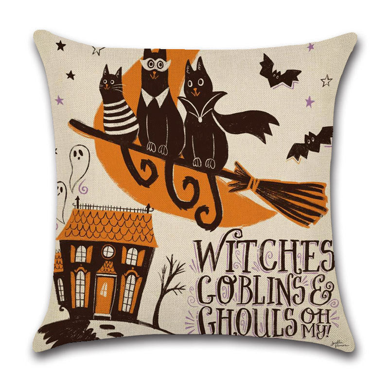 Halloween Cartoon Linen Throw Pillowcase