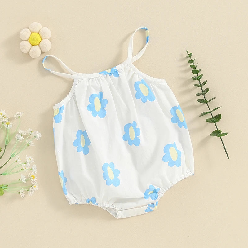 Baby Clothing New Born Girl Sleeveless Romper Summer Floral Print Bandage Jumpsuit for Newborn Toddler Cute Clothes