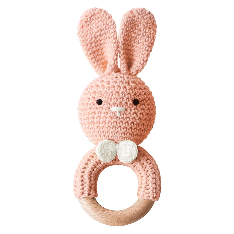 TYRY.HU Baby Small Rabbit Wood Rattle Wooden Teether Mobile Pram Crib Ring DIY Crochet Rattle Soother Bracelet Teether BPA Free