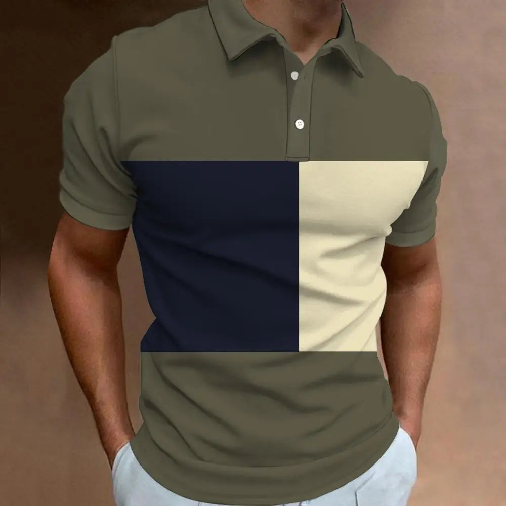 New Men‘S Polo Shirt Stripe Print Simple Male Clothing Summer Casual Short Sleeve Loose Oversize Shirt Fashion Breath Sweatshirt