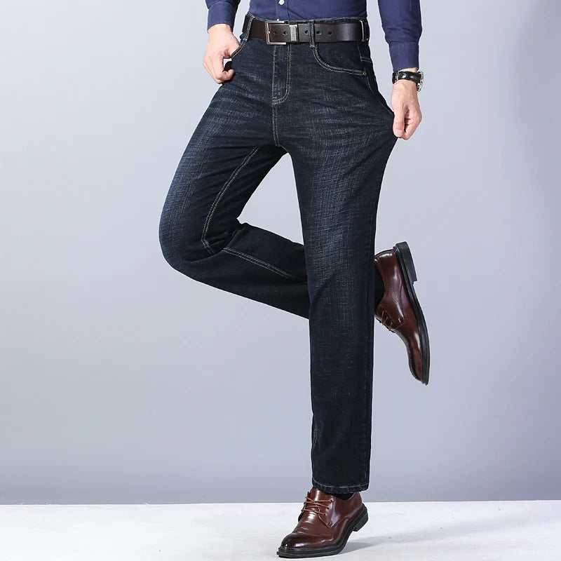 2023 Brand Men's Straight Elastic Cotton Jeans Men Fashion Business Casual Classic Style Jean Denim Pants Trousers Big Size28-40