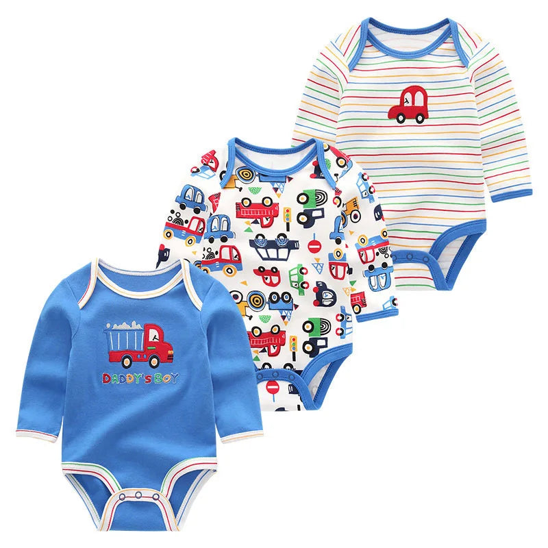Baby Girl Fall Jumpsuit Long Sleeve 3Pcs Pure Cotton Newborn Bodysuits Round Collar Toddler Boy Clothes Set Infant Cute Costume