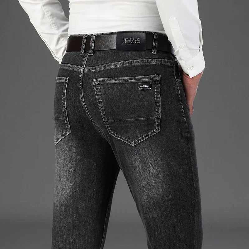 2023 Spring Autumn New Quality Clothes Men's High Waist Fit Straight Jeans Classic Vintage Business Casual Cotton Trousers Pants