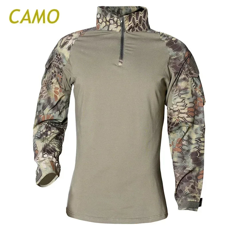 Combat Uniform Shirt Camouflage US Asian Size S-3XL Cargo Sport Tops Airsoft Paintball Tactical T-Shirts Hiking