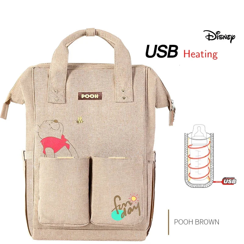 Disney Baby Diaper Backpack Moms Baby Nursing Bag Mother Maternity Nappy Changing Bag Travel Stroller USB Heating Mickey Series