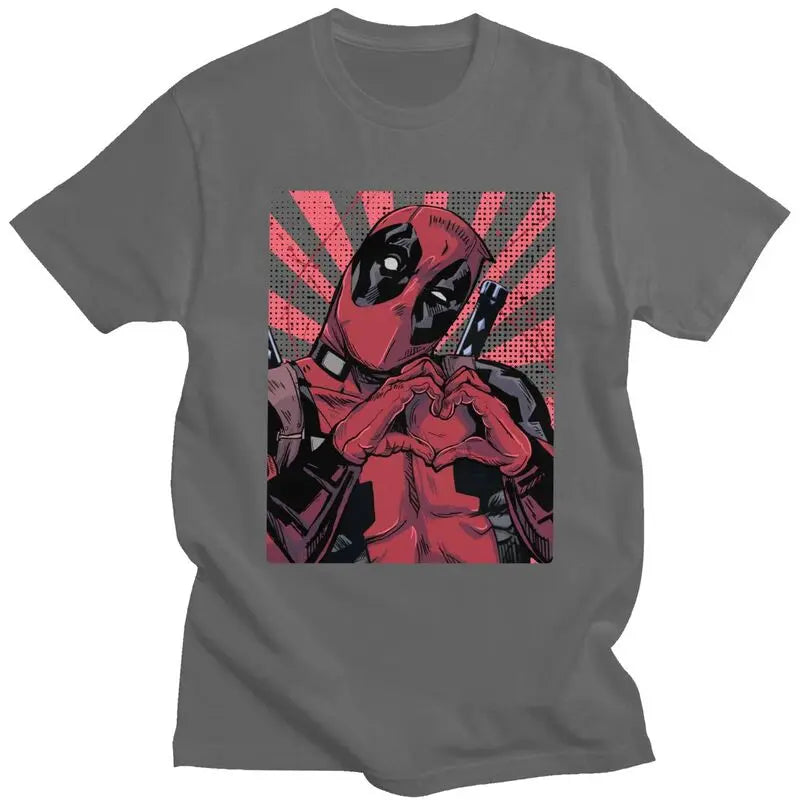Cool Deadpool Hand Heart T Shirt Men Short Sleeved T-shirts Printed Tee Tops Cotton Regular Fit Tshirt Gift