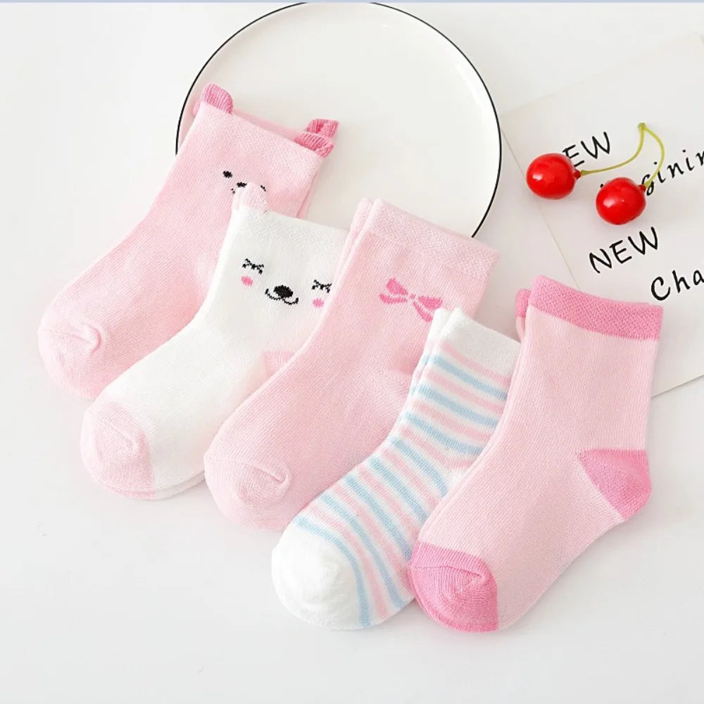 5 Pairs/Lot Cartoon Baby Socks Cute Cat Animal Cotton Newborn Children's Socks Girl Kids Boy Soft Knit Toddler Sleeping Socks