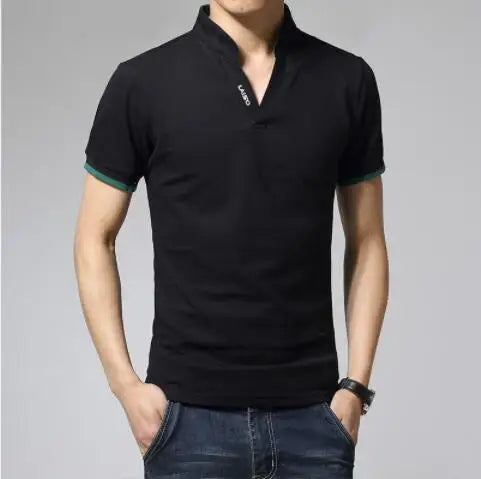2024 New Fashion Men Cotton Polo Shirt, Leisure Stand Collar Long Sleeve Mens V Neck POLO Shirts, Asian Size Male T-shirt Top