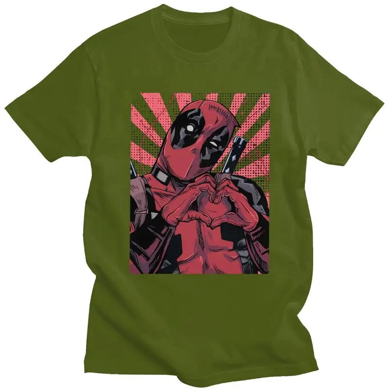 Cool Deadpool Hand Heart T Shirt Men Short Sleeved T-shirts Printed Tee Tops Cotton Regular Fit Tshirt Gift
